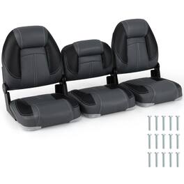 Gymax - 3-Pack Folding Boat Seats w/ 28D Soft Sponge Padding Waterproof PVC Leather - Black
