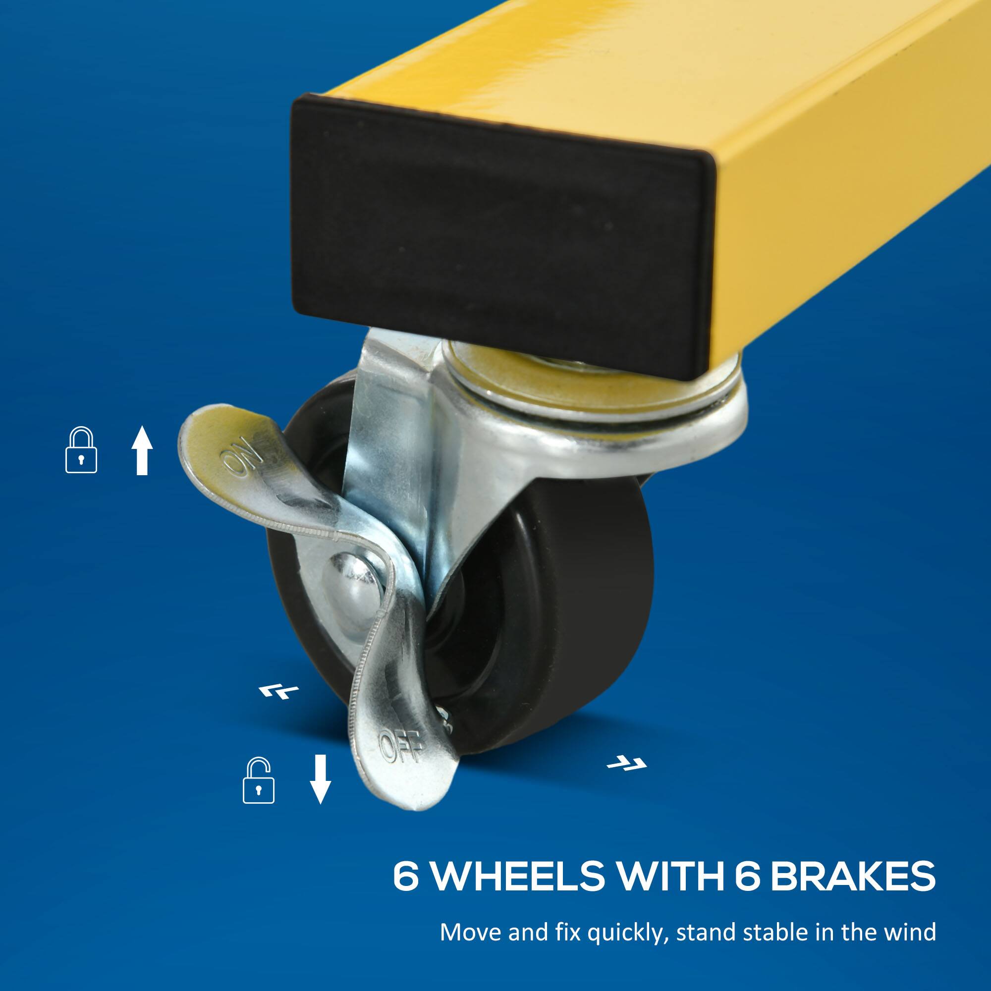 6 WHEELS WITH 6 BRAKES  
Move and fix quickly, stand stable in the wind