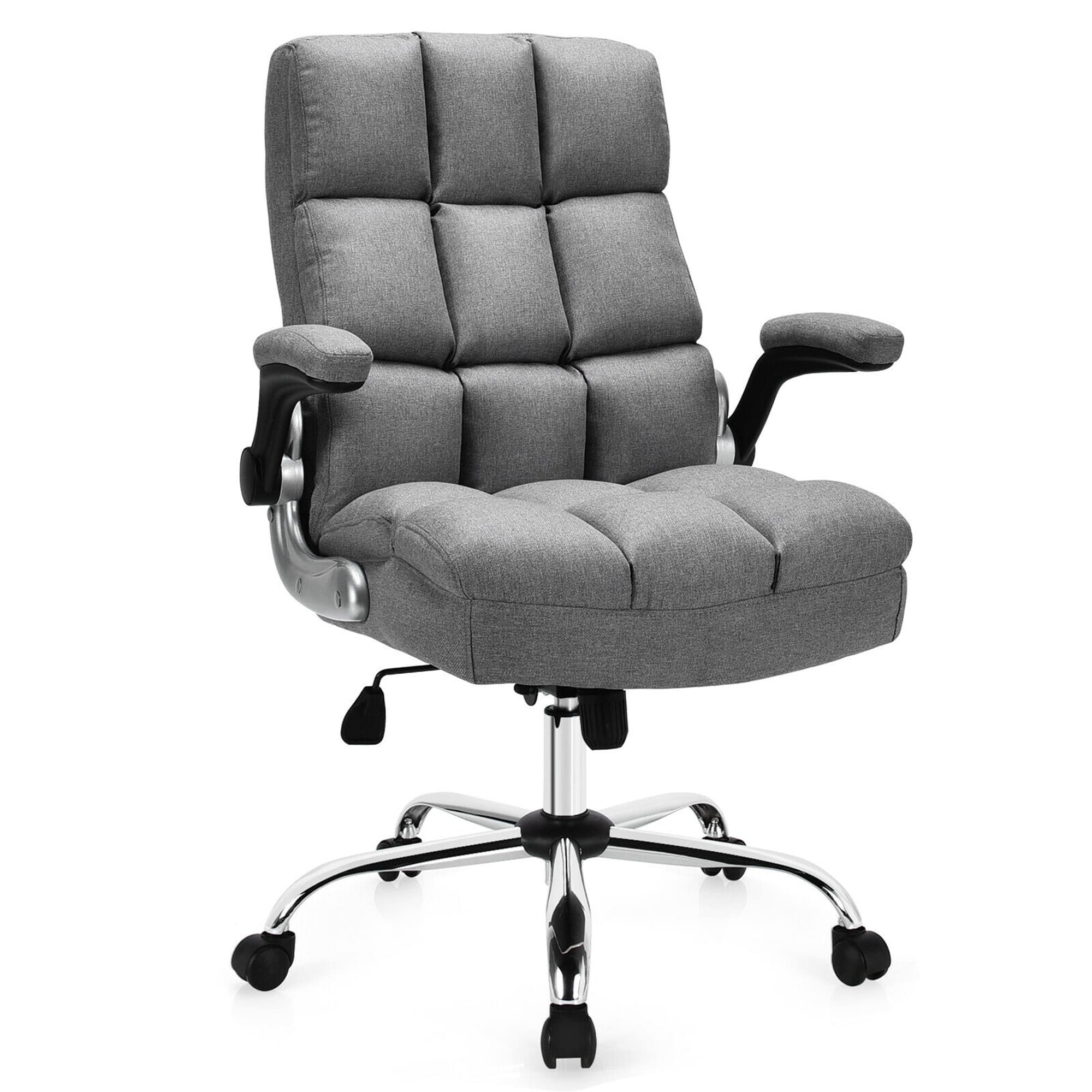 Front. Costway - Big & Tall High Back Swivel Adjustable Office Chair with Flip-Up Armrests - Grey.