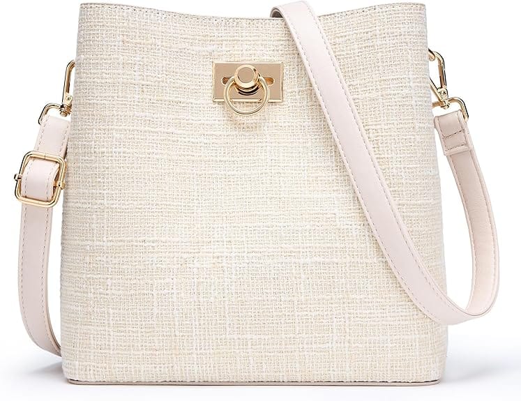 Vulpecula Spade - Crossbody Purses for Women Vegan Leather Bucket Bag Fashion Ladies Crossbody Handbag Shoulder Purse with Multi Pockets - Beige