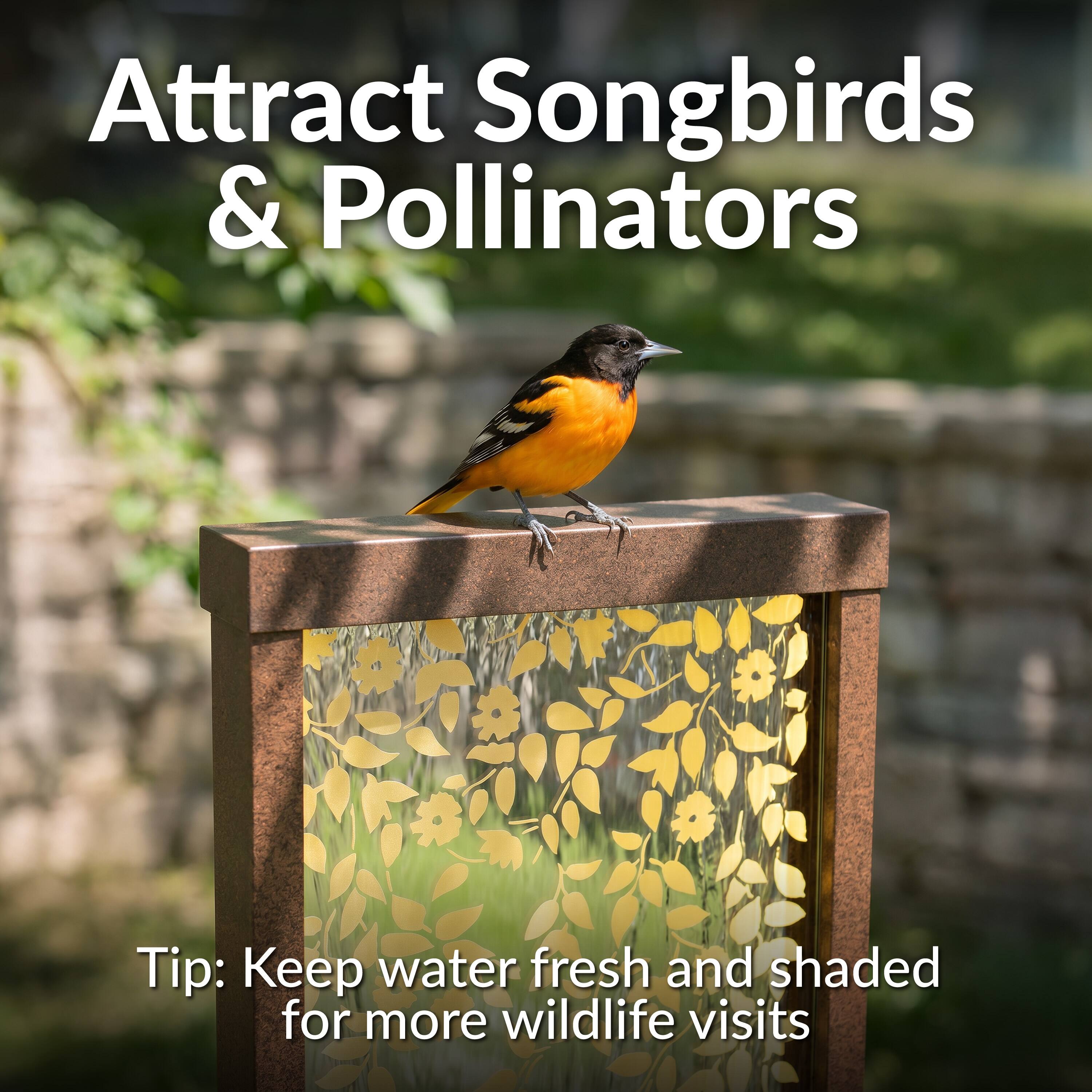 Attract Songbirds & Pollinators

Tip: Keep water fresh and shaded for more wildlife visits
