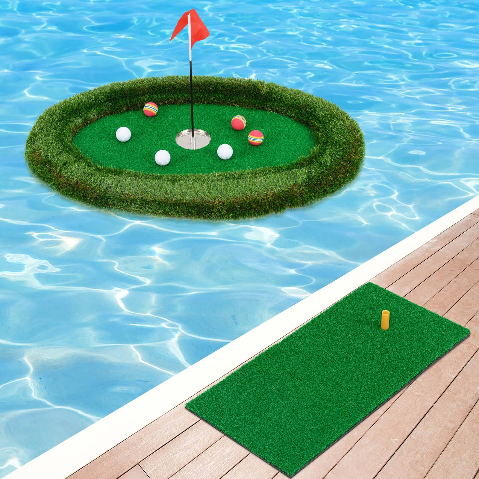 Alt View 3. Costway - Costway Oval Floating Golf Green Includes Golf Hitting Mat 6 Golf Balls Golf Flag - Green.