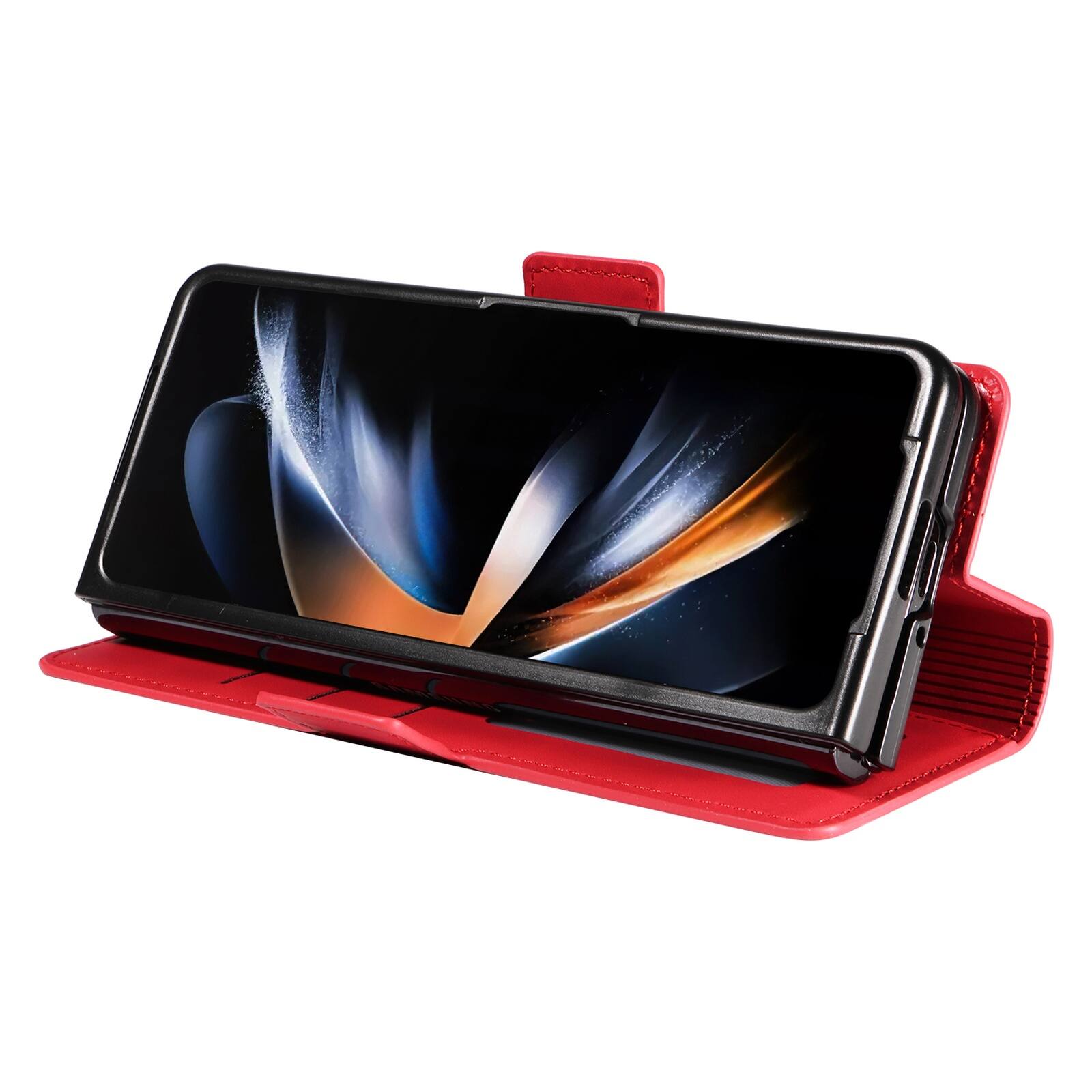 Alt View 1. Dteck - Shockproof PU Leather Case for Samsung Galaxy Z Fold 8 Ultra, Wallet RFID Blocking with Card Slots Flip Stand Cover - Red.
