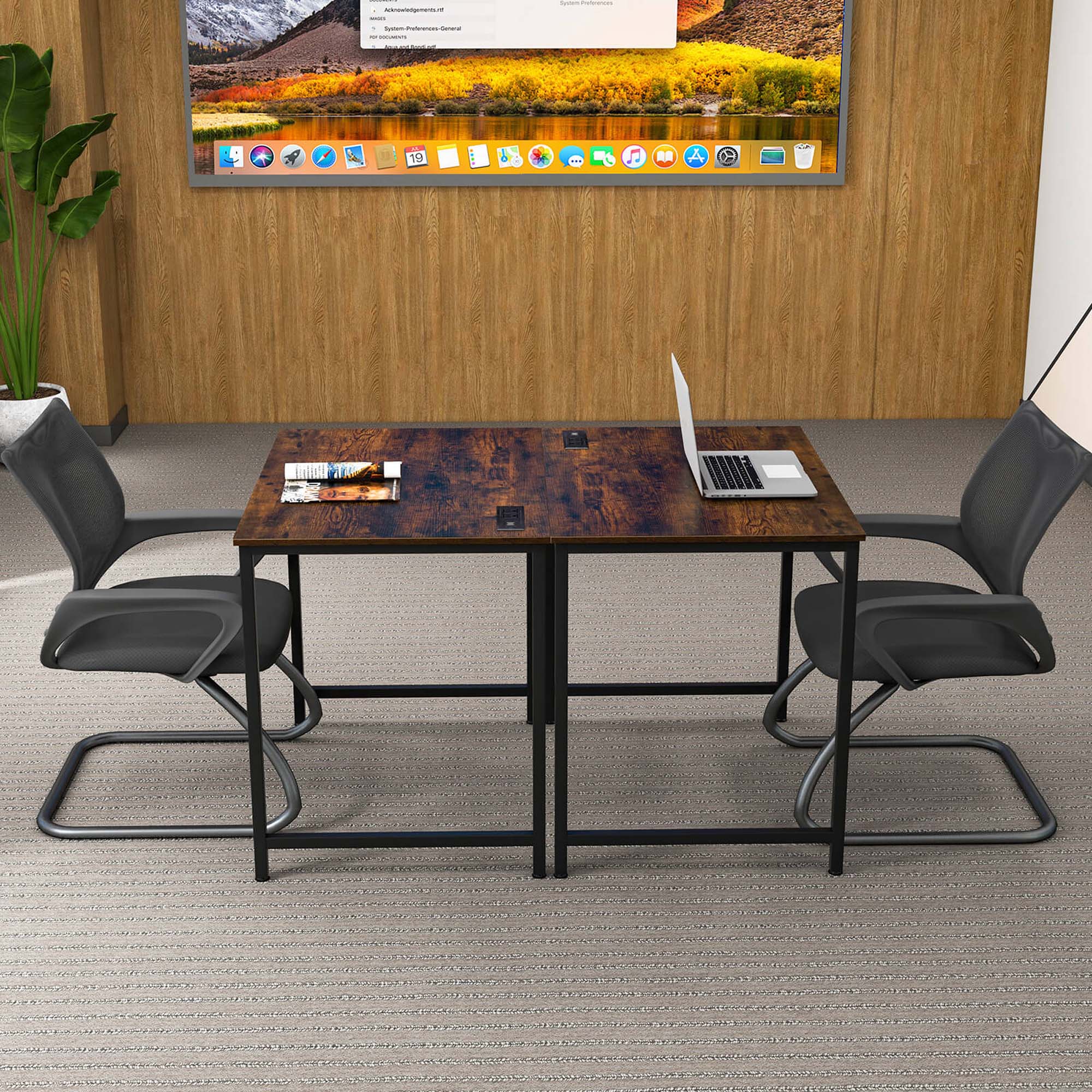 Alt View 3. Costway - Costway 32" Meeting Room Desk Set of 2 with Charging Station & Headphone Hook Metal Frame - Brown,Black.