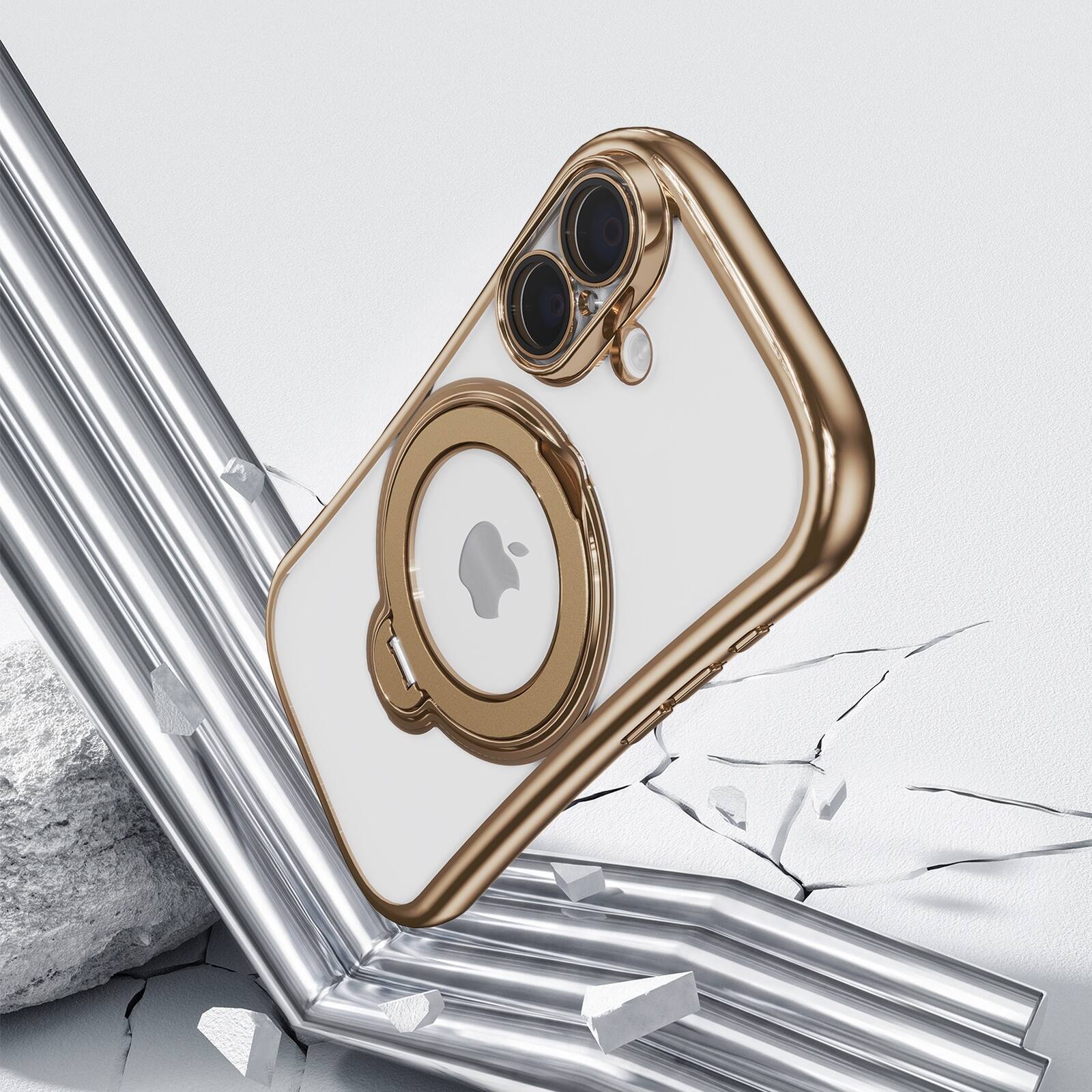 Alt View 3. Dteck - Magnetic Case for Apple iPhone 17 with 360 Ring Stand and Strap, Shockproof TPU Protective Cover Built-in Lens Protector - Gold.