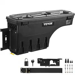 VEVOR - Truck Bed Storage Box, Lockable Lid, Waterproof ABS Wheel Well Tool Box 6.6 Gal/20 L with Password Padlock - Black