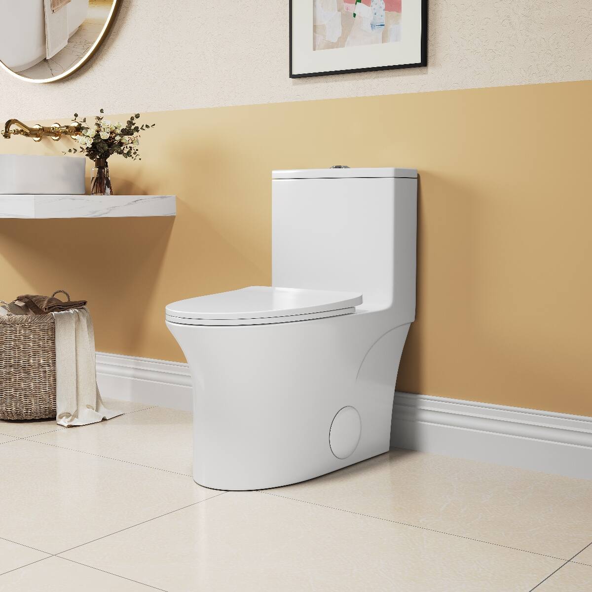 Alt View 1. Loheer - Loheer One Piece Elongated Toilet, White Ceramic, Comfort Height Dual Flush - White.