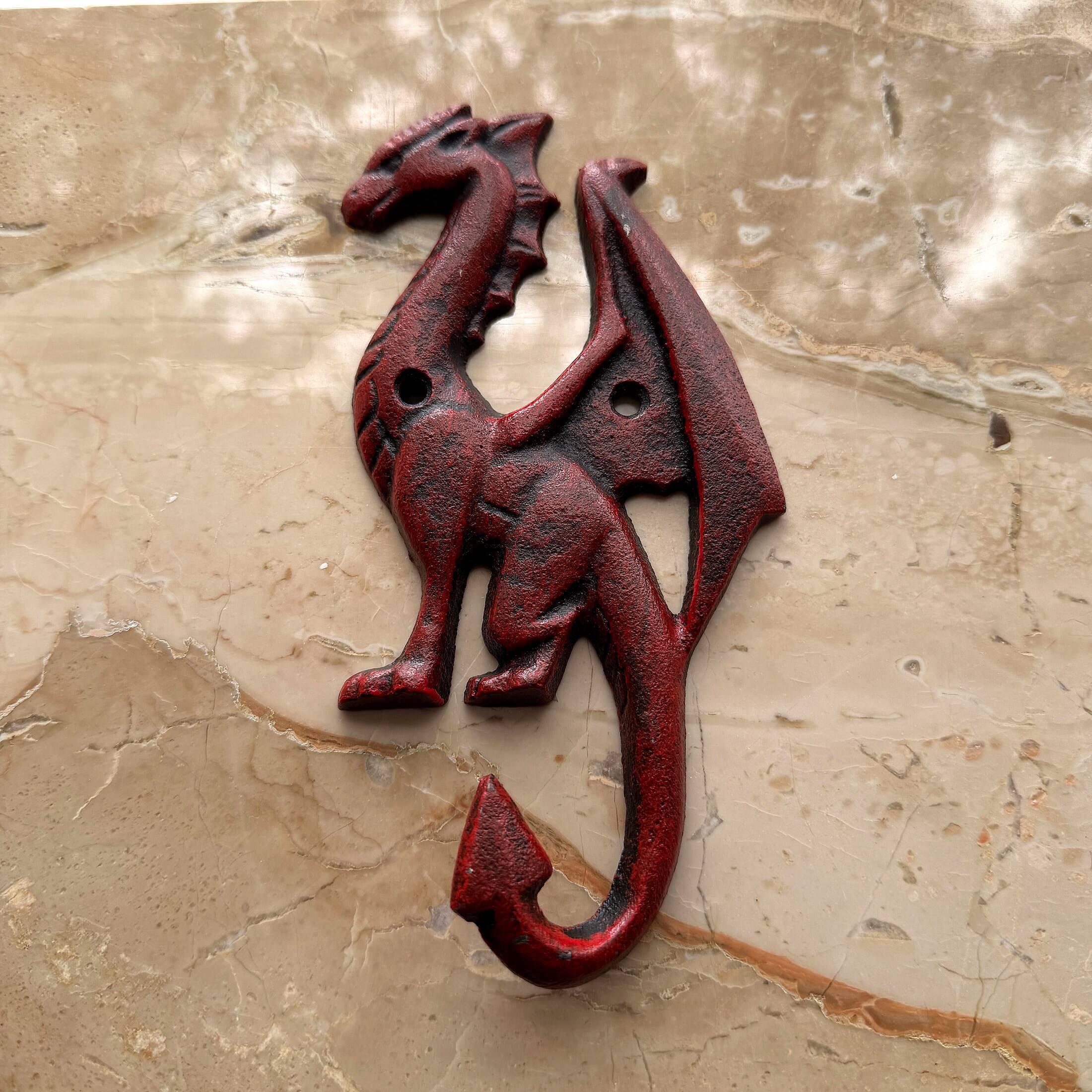 Alt View 5. Things2Die4 - Set of 3 Dragon Wall Hooks Red Distressed Cast Iron 6.5 in Decorative - Red.