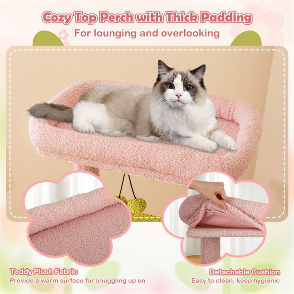 Cozy Top Perch with Thick Padding  
For lounging and overlooking  

Teddy Plush Fabric  
Provide a warm surface for snuggling up on  

Detachable Cushion  
Easy to clean, keep hygienic