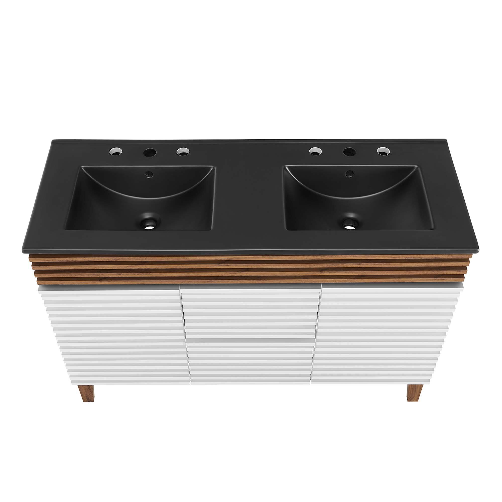 Alt View 3. Modway - Render 48" Bathroom  Vanity with Black Basin Included - White Walnut Black.