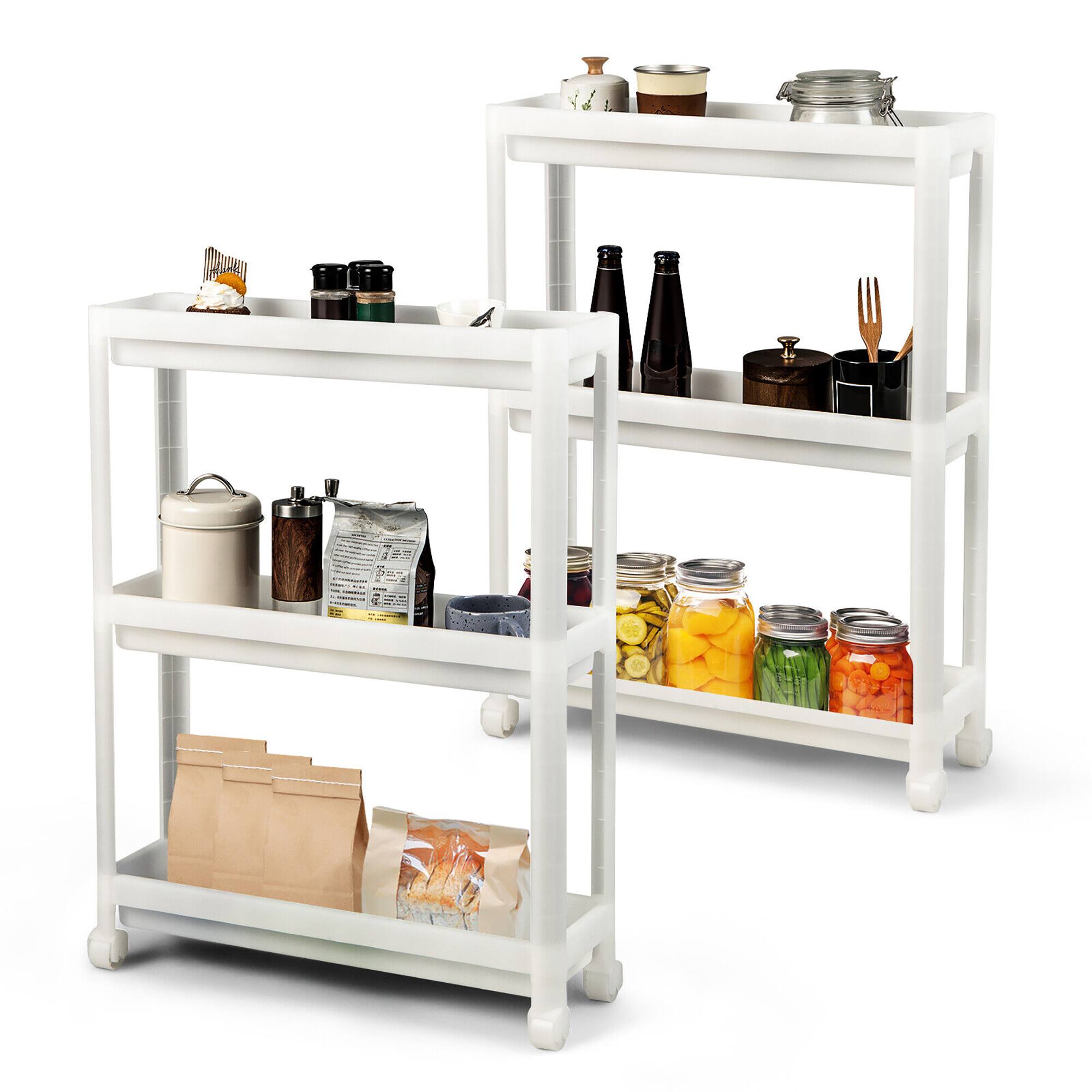 Front. Gymax - Gymax 2PCS 3 Tier Slim Storage Cart Detachable Kitchen Organizer Rolling Utility Cart - White.