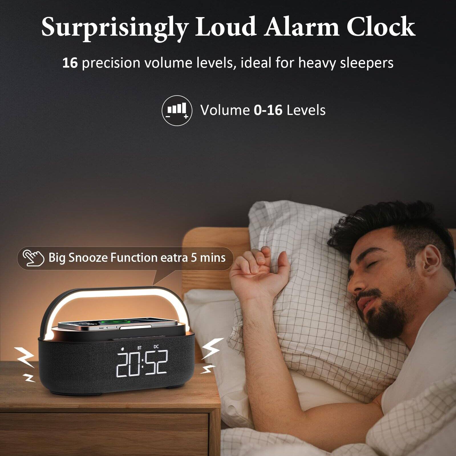 Surprisingly Loud Alarm Clock  
16 precision volume levels, ideal for heavy sleepers  
Volume 0-16 Levels  
Big Snooze Function extra 5 mins  
20:52