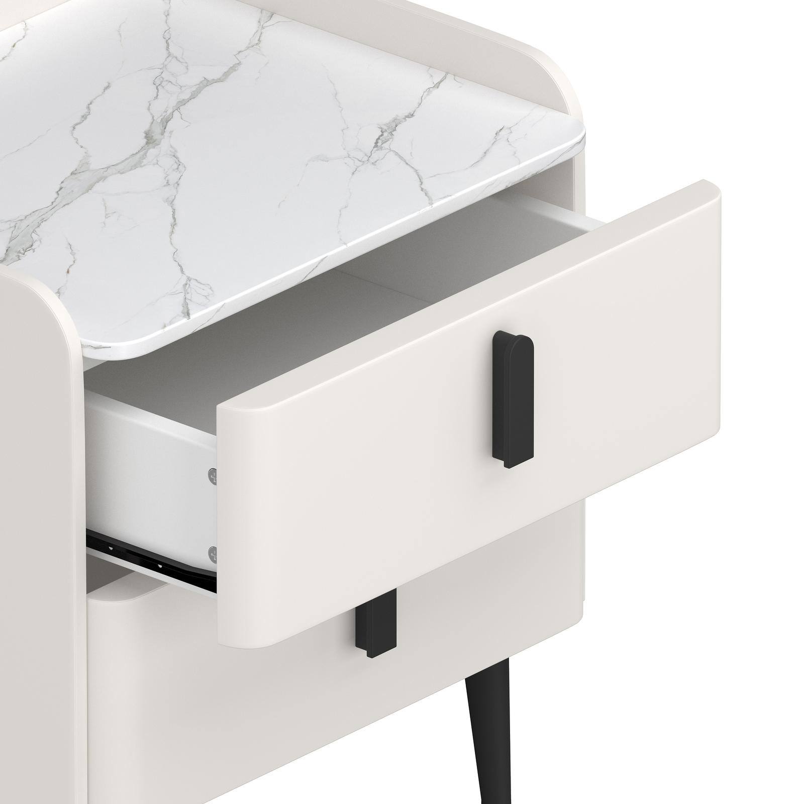 Alt View 5. Spaco - Spaco Stylish Nightstand with 2 Drawers - Marble-Patterned Tabletop for Bedroom & Living Room Decoration - White.
