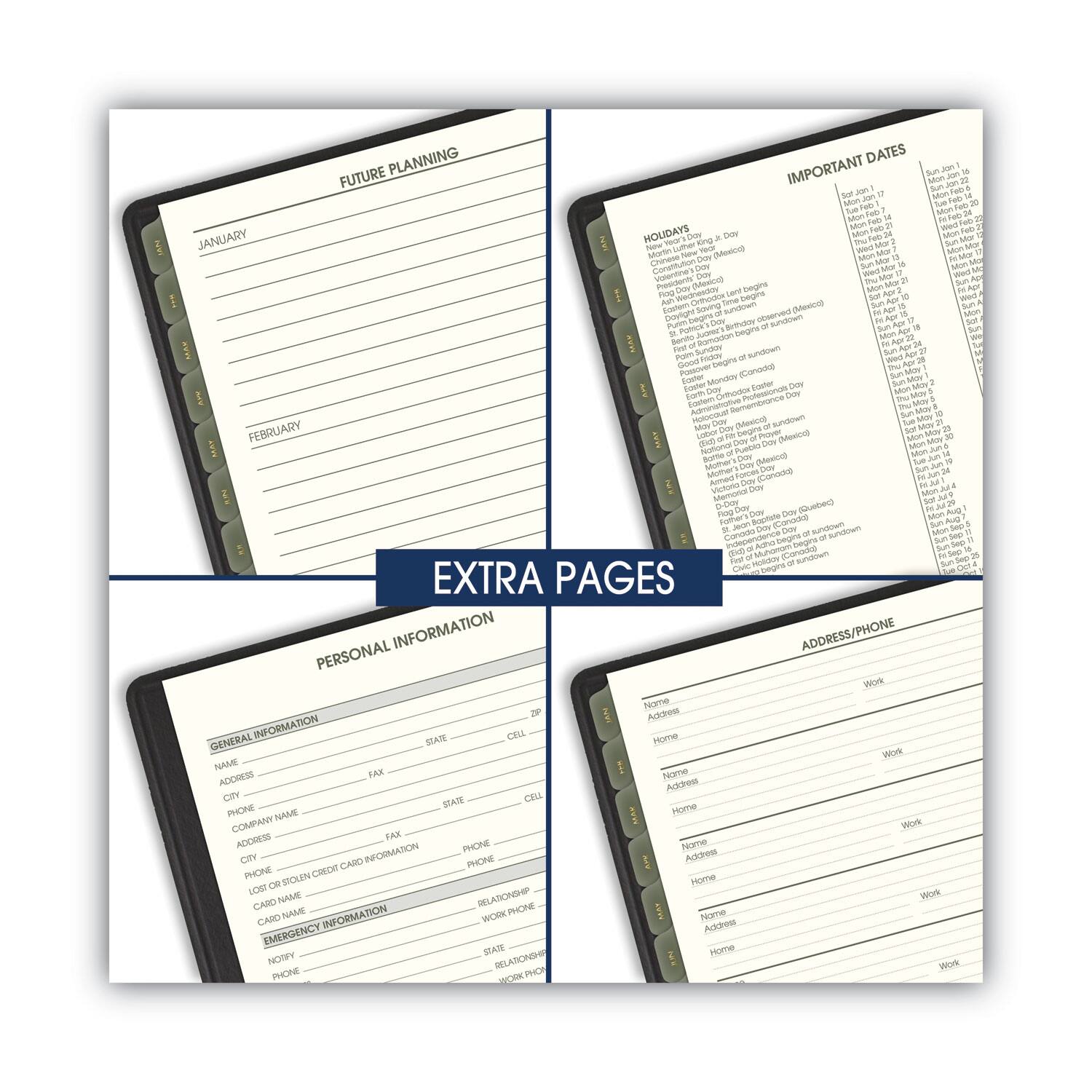 **FUTURE PLANNING**

**JANUARY**

**FEBRUARY**

---

**IMPORTANT DATES**

**HOLIDAYS**

- New Year's Day (Jan 1)
- Martin Luther King Jr. Day (3rd Mon in Jan)
- Presidents' Day (3rd Mon in Feb)
- Good Friday (Friday before Easter)
- Easter Sunday (Sunday after Good Friday)
- Memorial Day (Last Mon in May)
- Independence Day (July 4)
- Labor Day (1st Mon in Sep)
- Columbus Day (2nd Mon in Oct)
- Veterans Day (Nov 11)
- Thanksgiving Day (4th Thu in Nov)
- Christmas Day (Dec 25)

**EXTRA PAGES**

---

**PERSONAL INFORMATION**

**GENERAL INFORMATION**

- Name
- Address
- City
- State
- Zip
- Cell Phone
- Fax

**COMPANY INFORMATION**

- Company Name
- Address
- City
- State
- Zip
- Phone
- Fax

**LOST OR STOLEN CREDIT CARD INFORMATION**

- Card Name
- Card Number
- Expiration Date
- Phone

**EMERGENCY INFORMATION**

- Name
- Phone
- Relationship
-