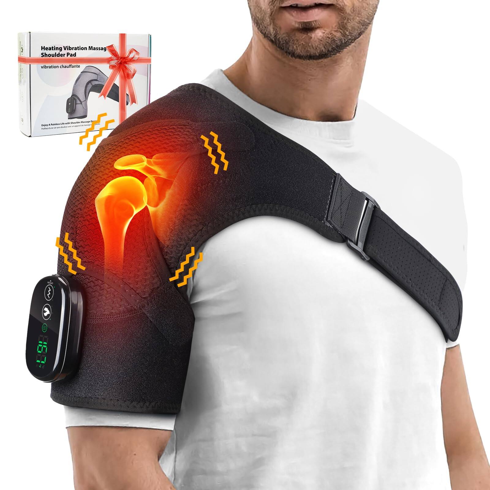 Live At Space - Cordless Heated Shoulder Wrap with Vibration, 3 Heat Levels, 5000mAh Battery, Adjustable Fit - 642146674334