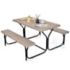 Front. Costway - Costway Picnic Table Bench Set Outdoor Backyard Patio Garden Party Dining All Weather - Brown.