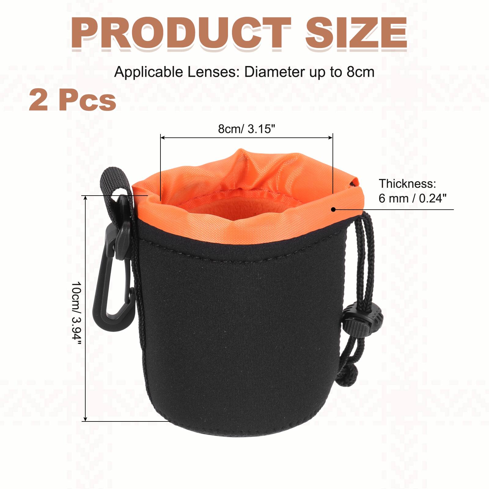 PRODUCT SIZE  
Applicable Lenses: Diameter up to 8cm  
2 Pcs  
Thickness: 6 mm / 0.24"  
10cm / 3.94"