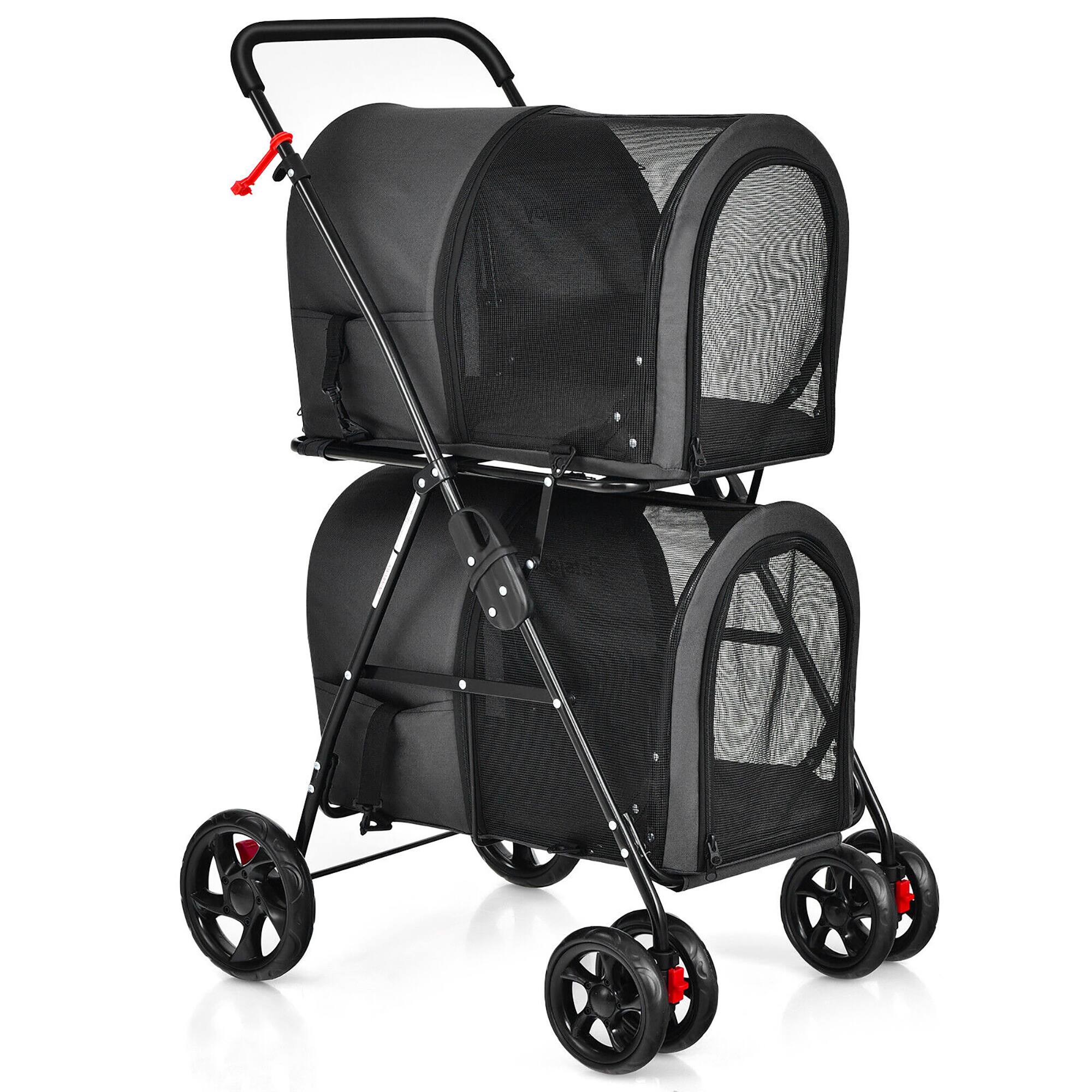 Alt View 8. Gymax - Gymax 4-in-1 Double Pet Stroller w/ Detachable Carrier Travel Carriage for Cats Black.