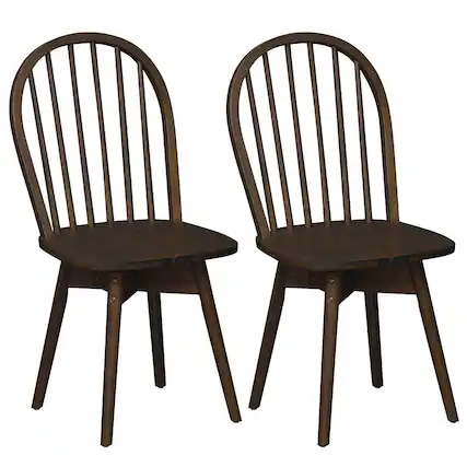 Front. Costway - Costway Swivel Dining Chairs Set of 2, Farmhouse Spindle Kitchen Chairs with Solid Rubber - Walnut.