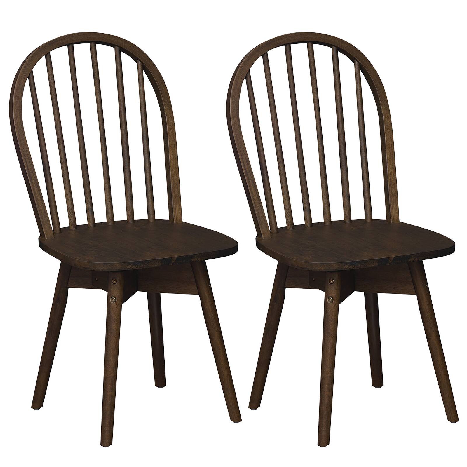 Front. Costway - Costway Swivel Dining Chairs Set of 2, Farmhouse Spindle Kitchen Chairs with Solid Rubber - Walnut.