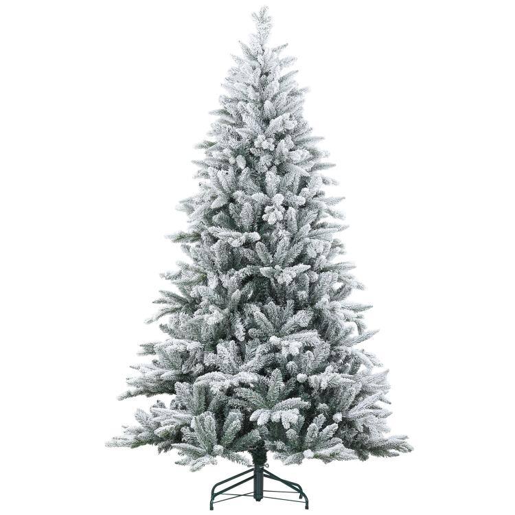 Front. PULUZ - 7ft Artificial Flocked Christmas Tree with Snow Tips, Easy Assembly, Hinged Xmas Tree for Home Office Holiday - Green.