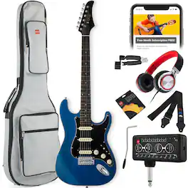 Best Choice Products - Beginner HSS Electric Guitar Kit w/ Headphone Amp, Gig-Bag, Headphones - Midnight Blue/Black
