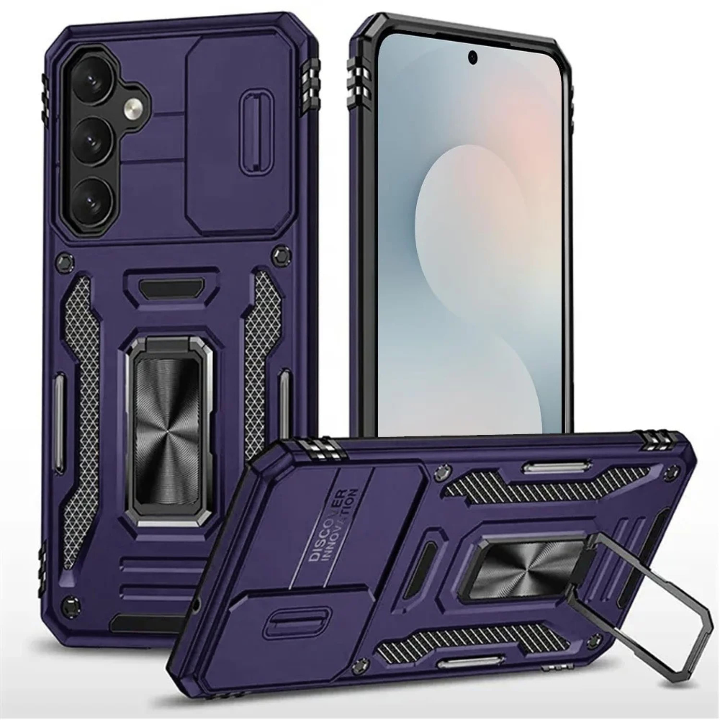 Kitcheniva - Sliding Camera Lens Cover Case For Samsung S25 FE With Magnetic Ring Stand - Dark Purple