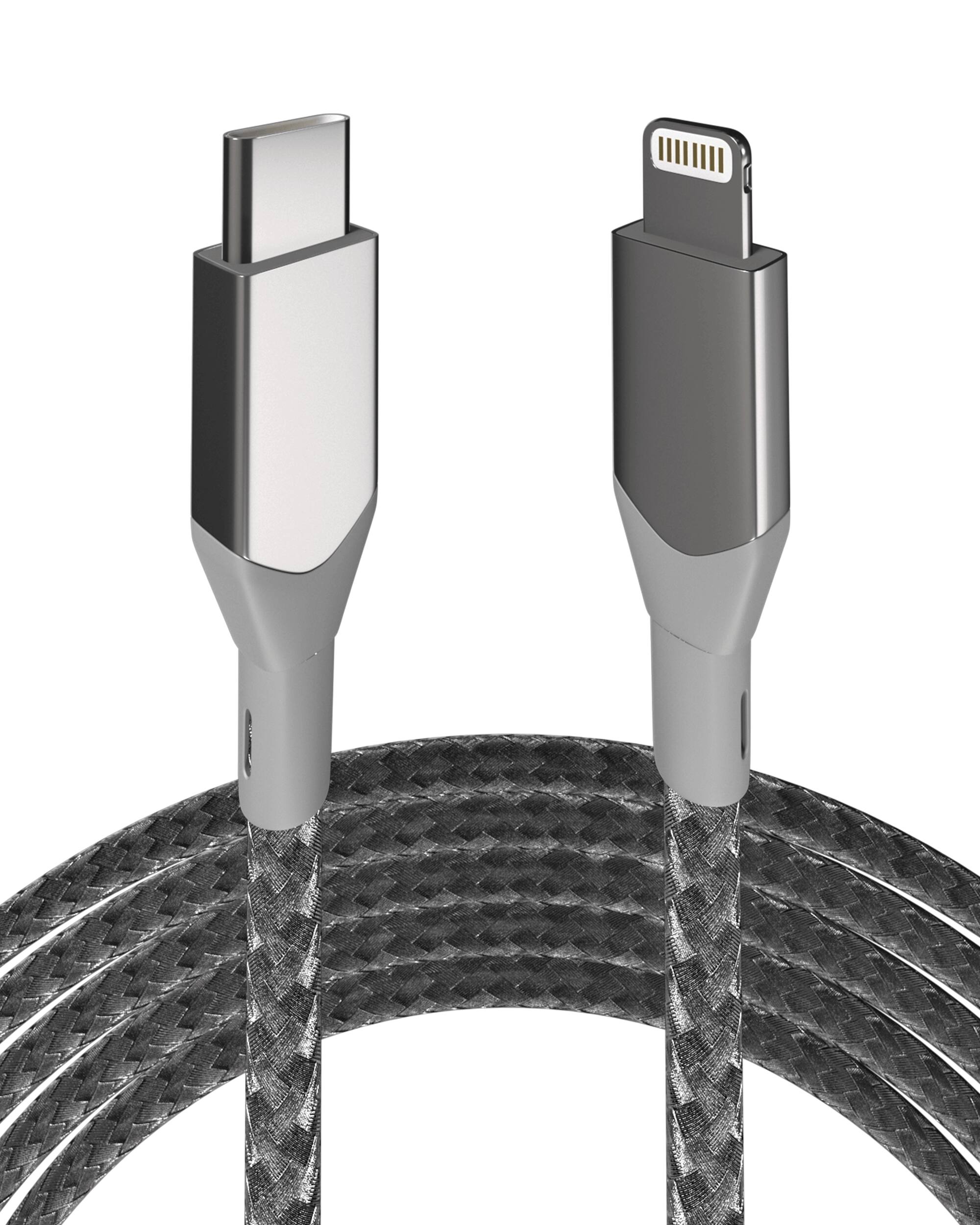 Alt View 2. Ampsentrix - 3 ft Non-MFI Lightning To USB Type C Cable (Infinity) - Silver - Silver.