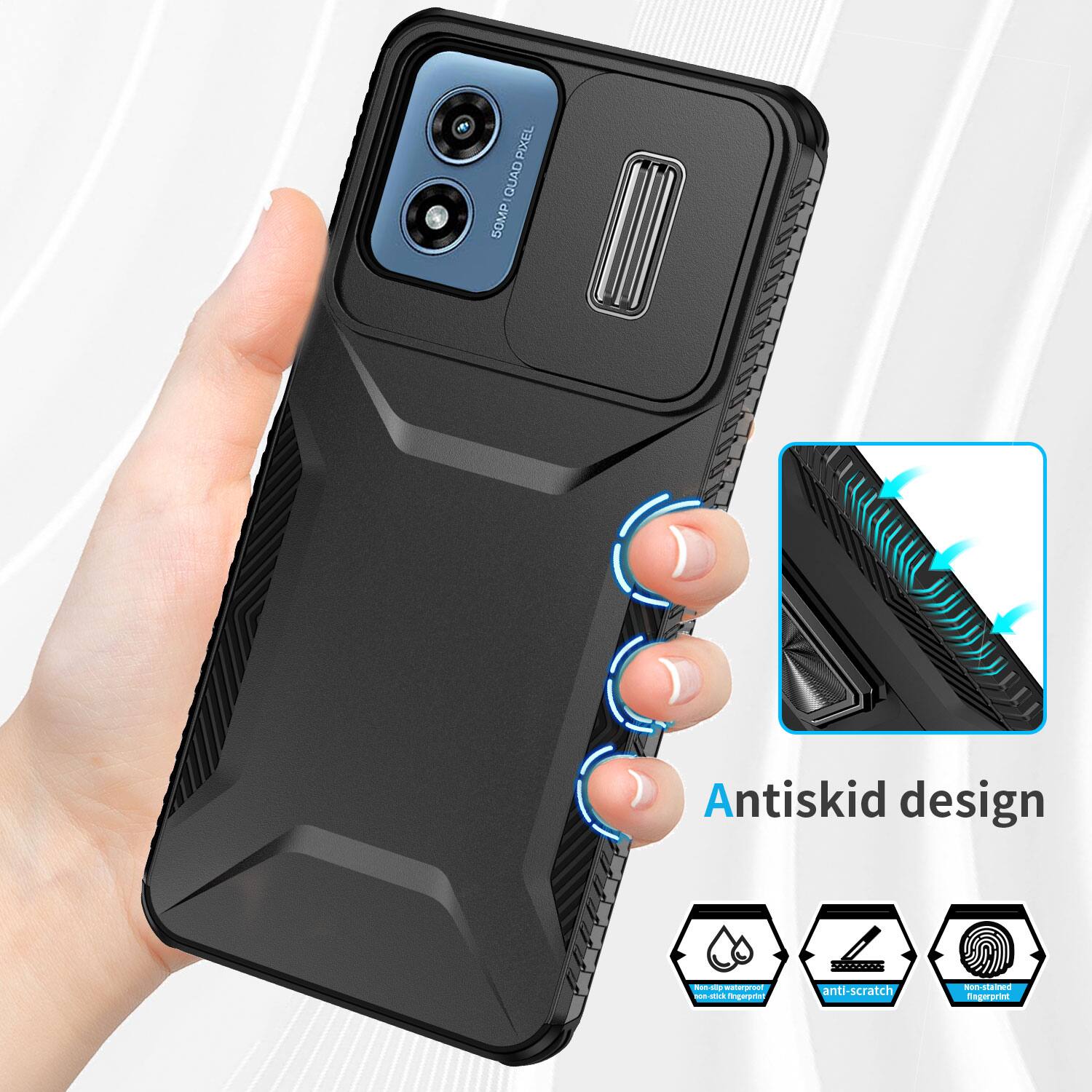 PIXEL QUAD 50MP

Antiskid design

Non-slip waterproof eon-stick fingerprint
anti-scratch
Non-stained Negerprint