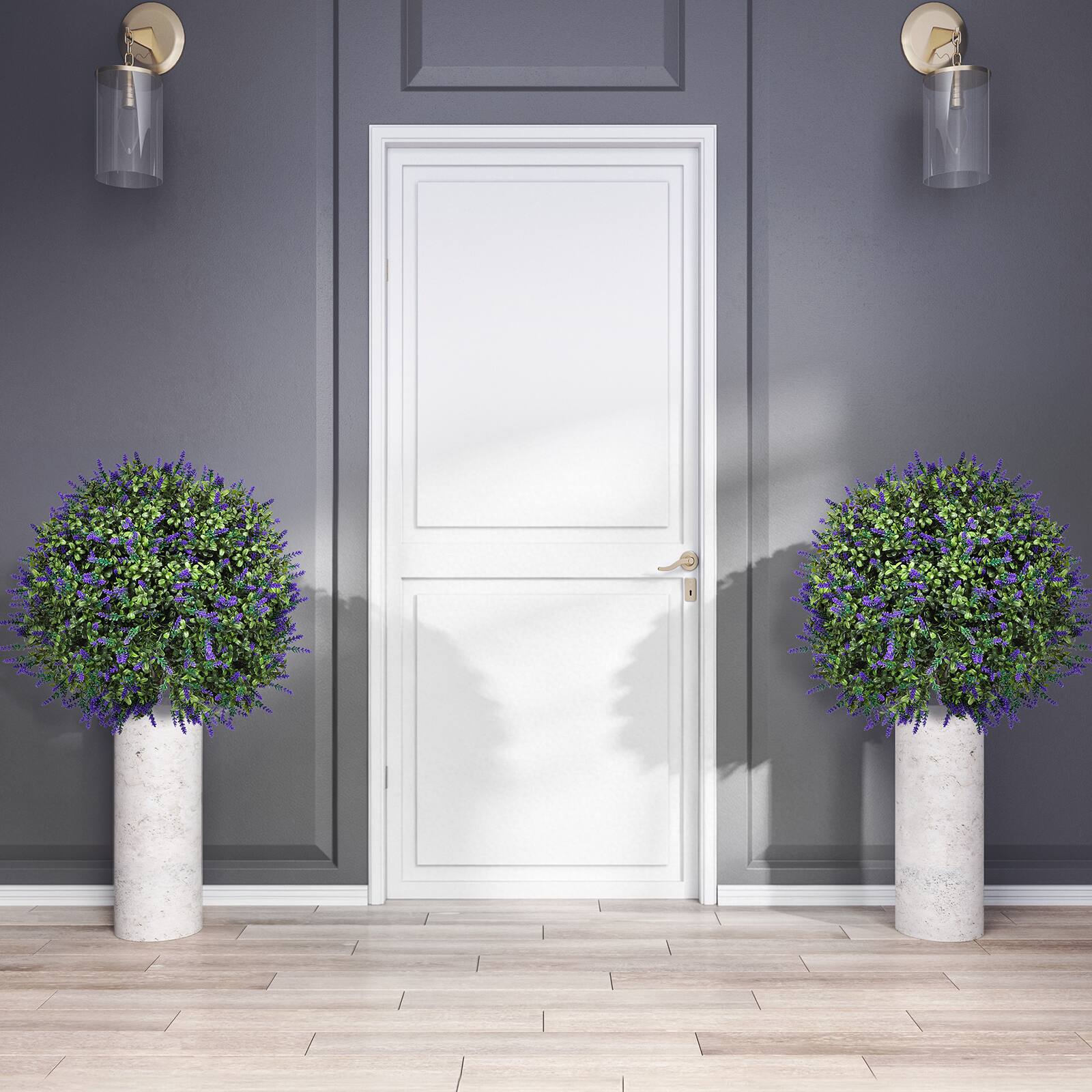 Alt View 1. Oumilen - 2 Pack Artificial Lavender Topiary Trees – UV Resistant Outdoor Fake Plants with Stakes, 26.3in for Garden Yard - Purple.