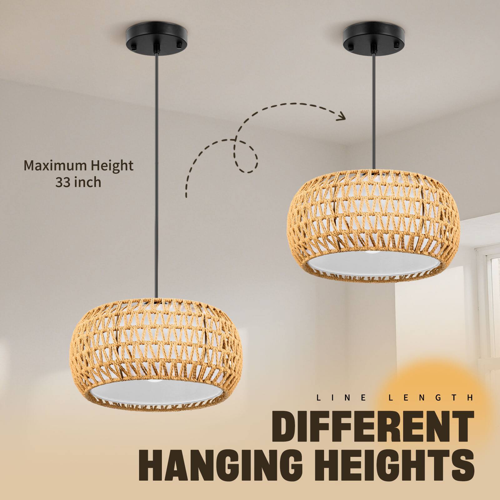 Maximum Height 33 inch  
LINE LENGTH DIFFERENT HANGING HEIGHTS