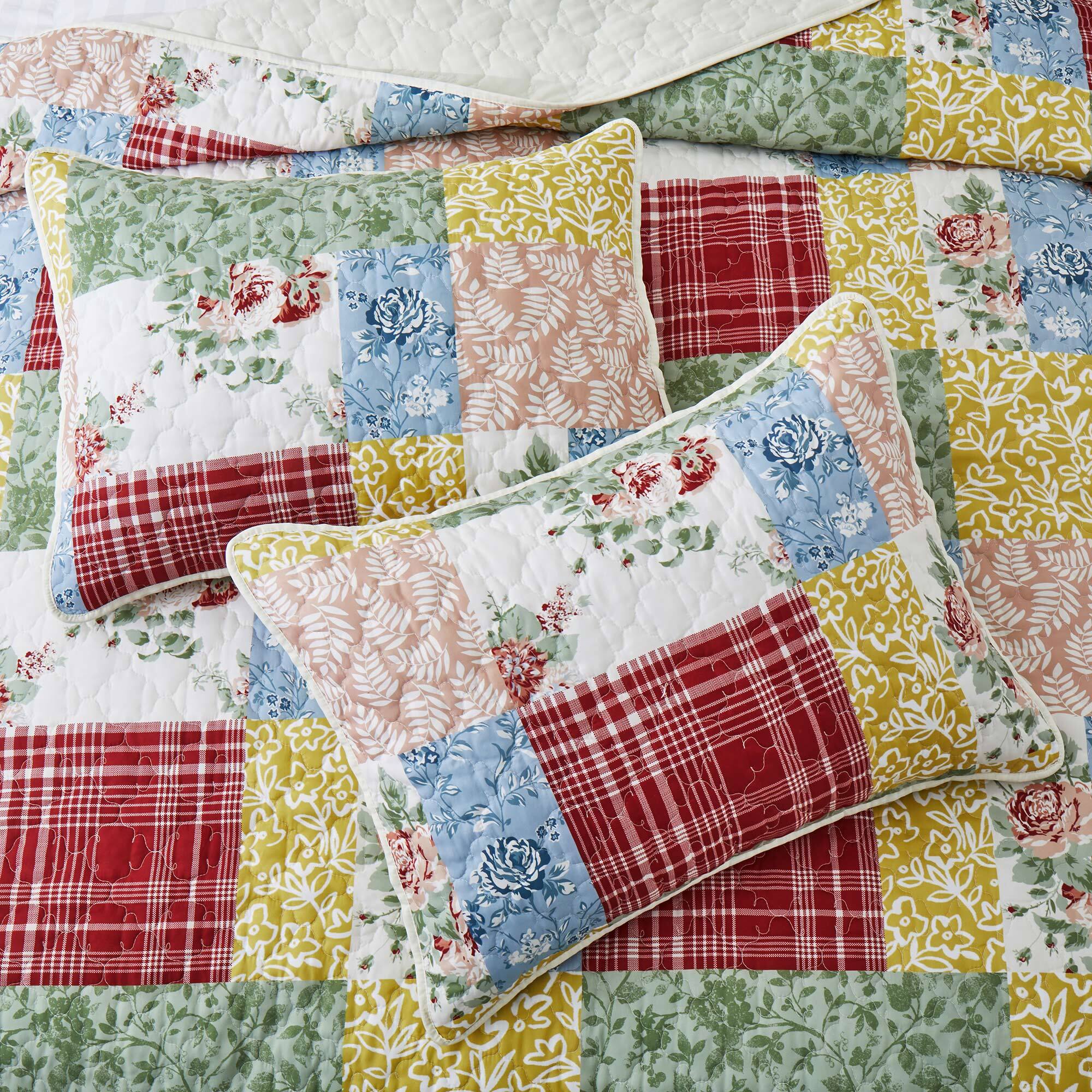 Alt View 1. Nest - Peace Nest Soft Printed Coverlet Set Floral Geometric Bedspread Modern Reversible Quilt and Shams Set - Farmhouse Florals.