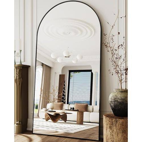 Cedar Assembly - Full Length Mirror 58"x18" Arched Floor Freestanding Standing Body With Stand For Bedroom Hanging Mounted - Black-71"L x 28"W