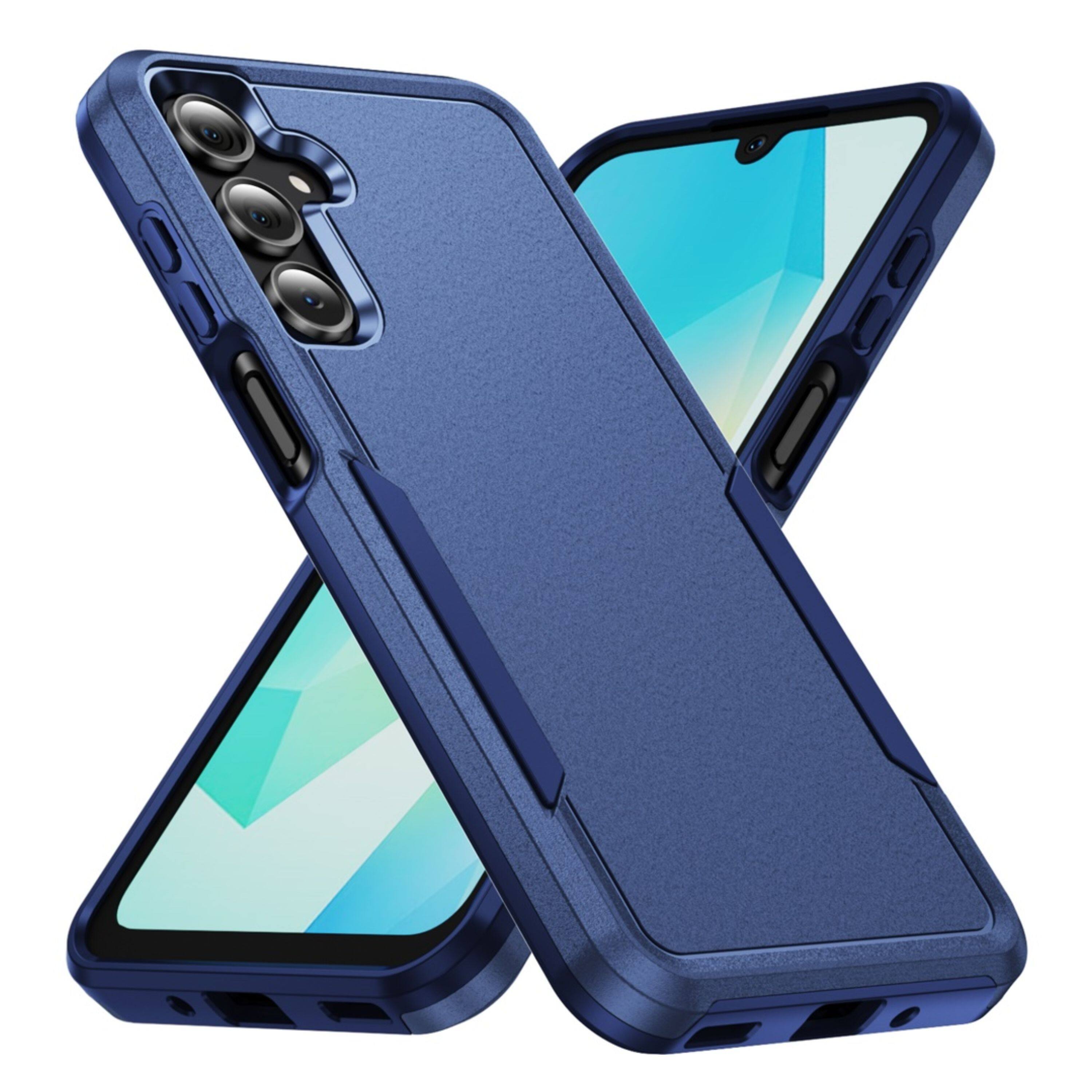Left. Kitcheniva - Fused Rugged Shockproof Phone Case With Tempered Glass For Samsung Galaxy A16 5G Dark Blue - Dark Blue.
