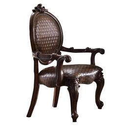 Manhattan Lane - Kai 26 Inch Solid Wood Carved Armchair, Rolled Arms, Vegan Leather - Brown