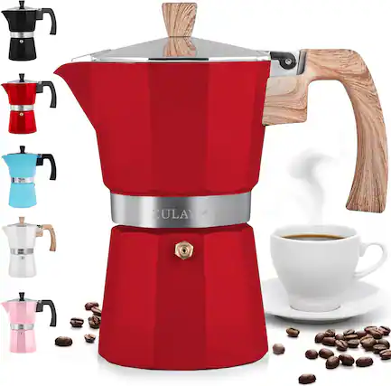 Front. Zulay Kitchen - Zulay Kitchen Moka Pot Espresso Stovetop Coffee Maker (3 Espresso Cups) - Red.