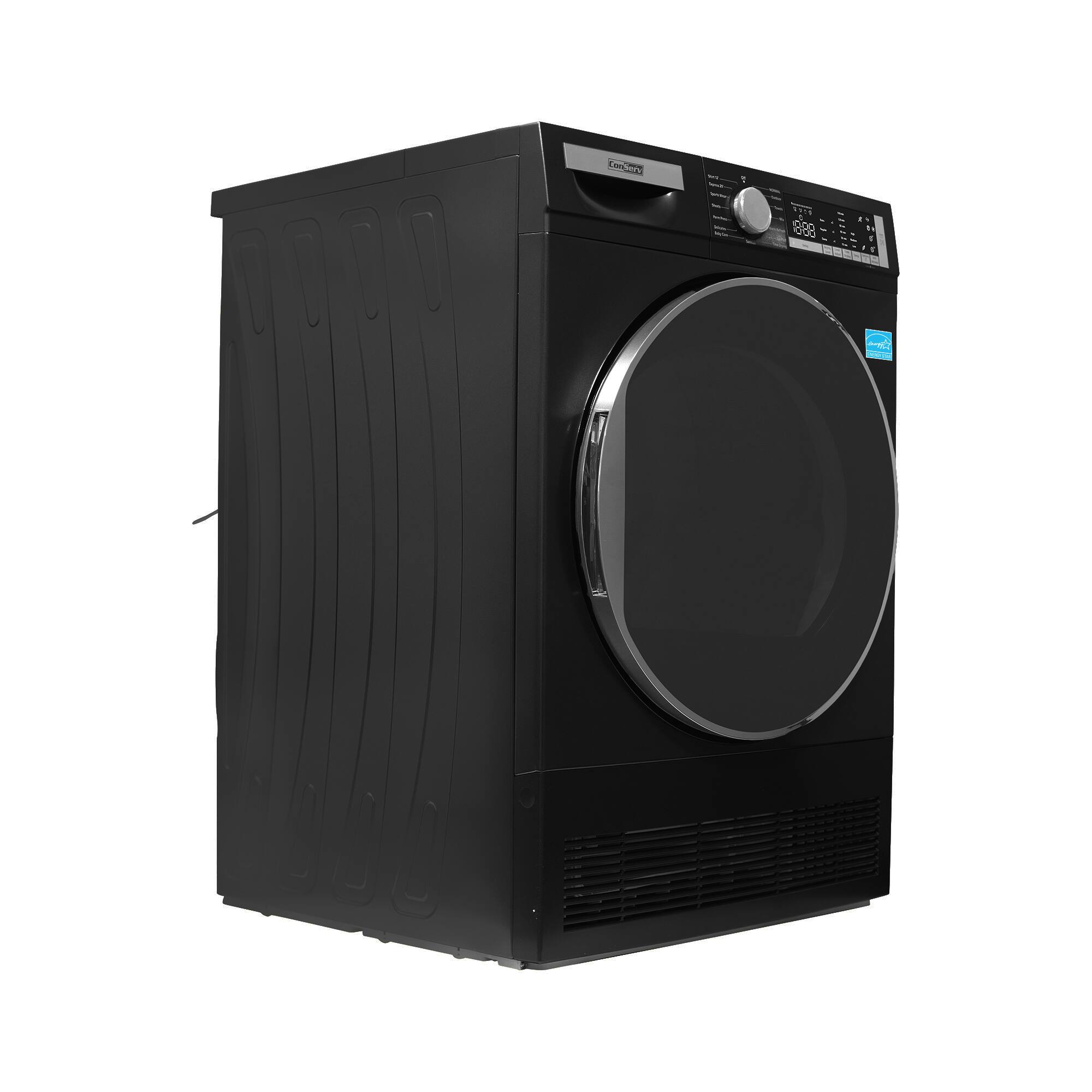 Angle. Conserv - Conserv 4 Cu. Ft. Ventless Condensing Electric Dryer | Sanitize, LED, Reversible Door | Energy Star 220V - Stackable - Matte Black.