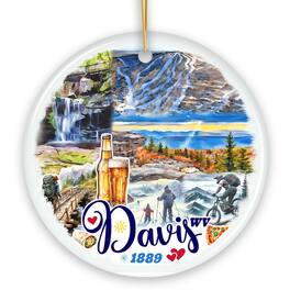 OrnamentallyYou - Adventurous Davis Mountain Town Ornament, West Virginia Appalachian Charm Christmas Gift (Circle) - Multi-colored
