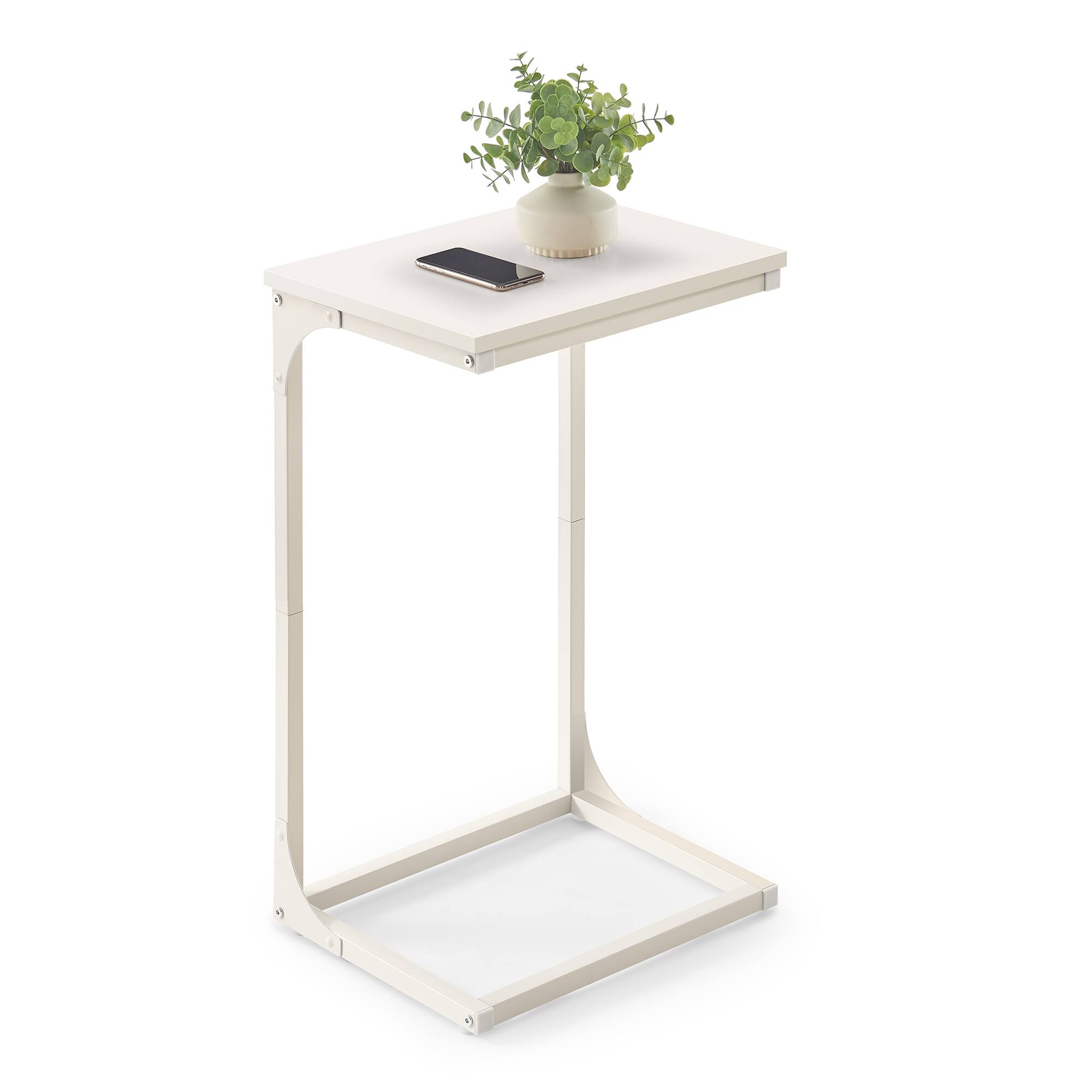Angle. Songmics Home - C-Shaped End Table, Side Table for Sofa, Couch Table with Metal Frame, Small TV Tray Table for Living Room, Bedroom - Cream.