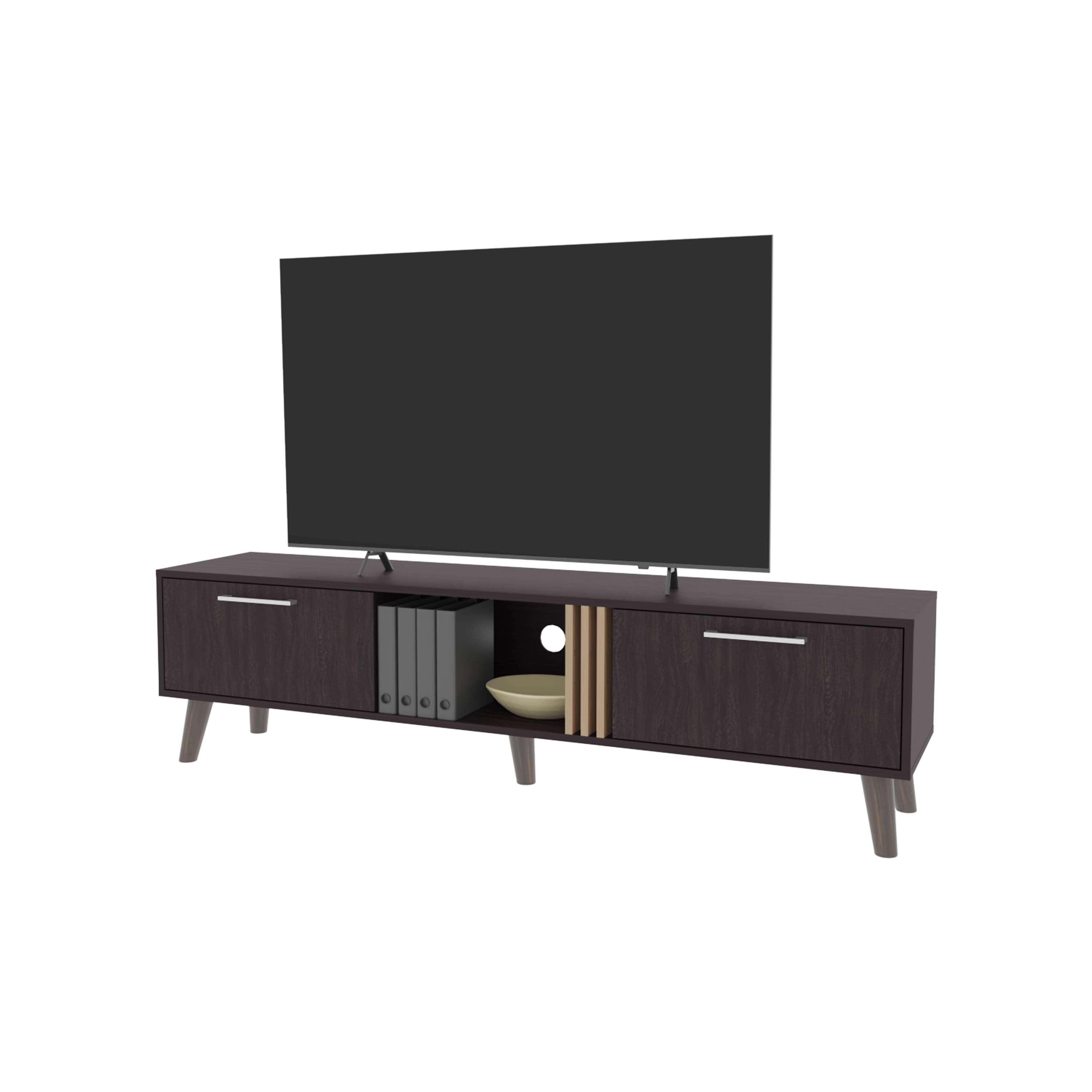 Spaco - TV Stand for 60" TVs, Entertainment Center Media Console with 2 Doors, Open Storage,Scratch Resistant,Conical Legs - Wenge