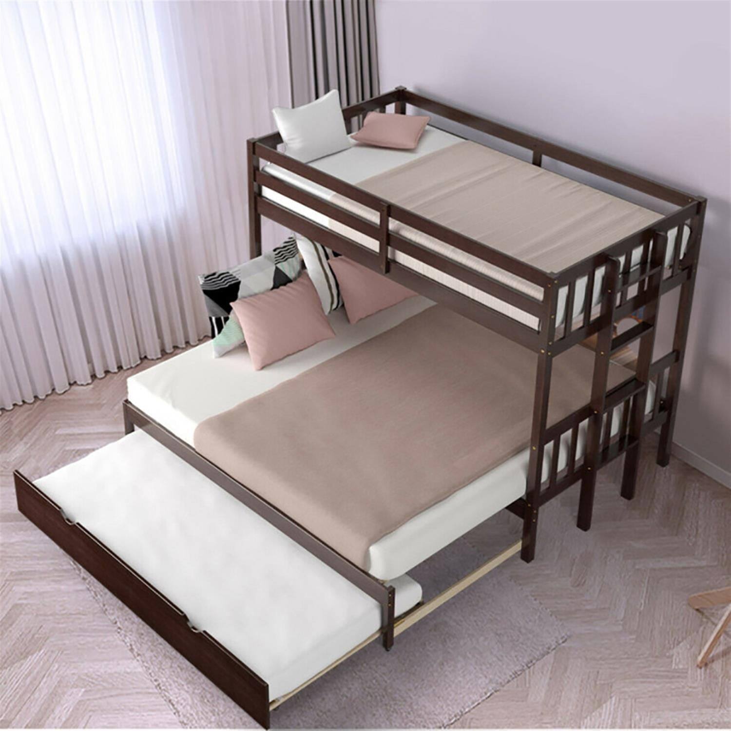Pefilos Twin Pull Out Bunk Beds with Ladder in the Steps and a Trundle ...