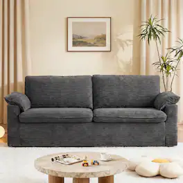 Dyonery - 70" Loveseat Sofa Corduroy Couch, Deep Seat Slipcovered Sofa with 2 Wide Armrest Pillows and Soft Backrest - Dray