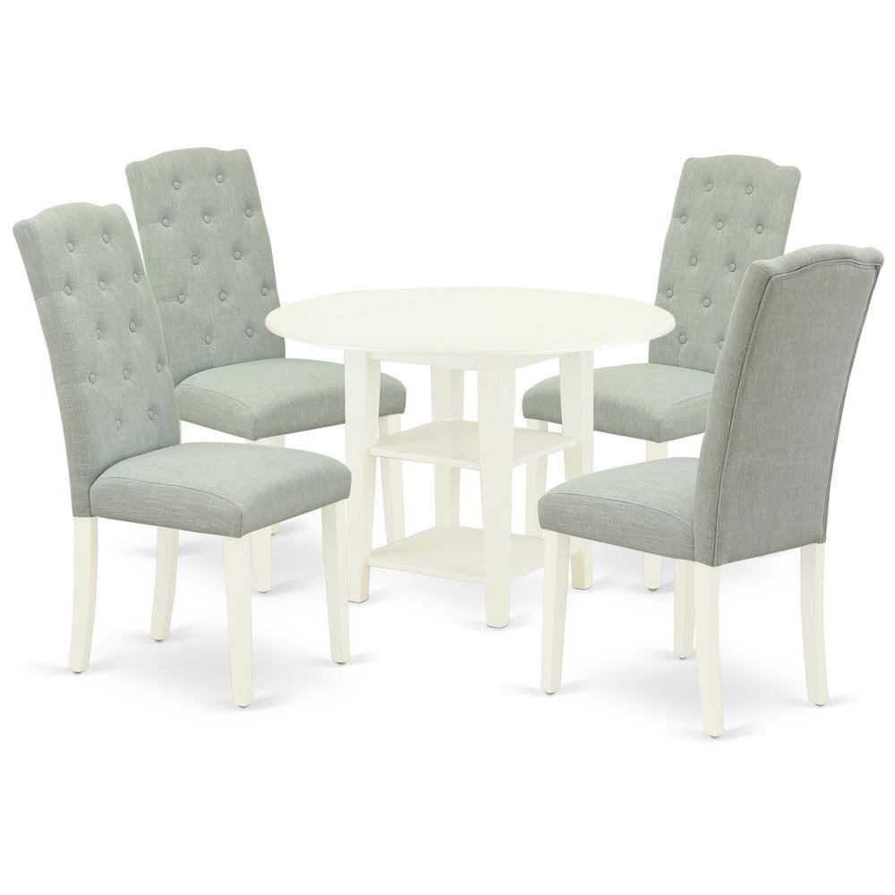 Back. East West Furniture - Dining Room Set Linen White - Brown.