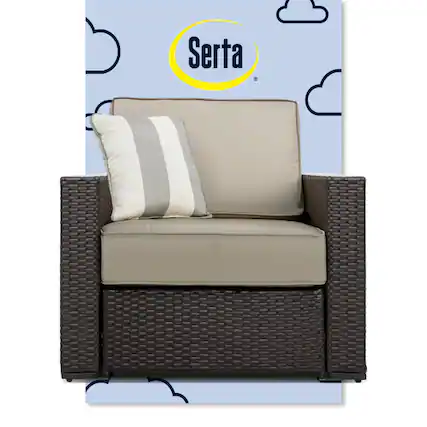 Front. Serta - Serta Laguna Outdoor Armchair, Brown Wicker with Beige Cushions - Beige.