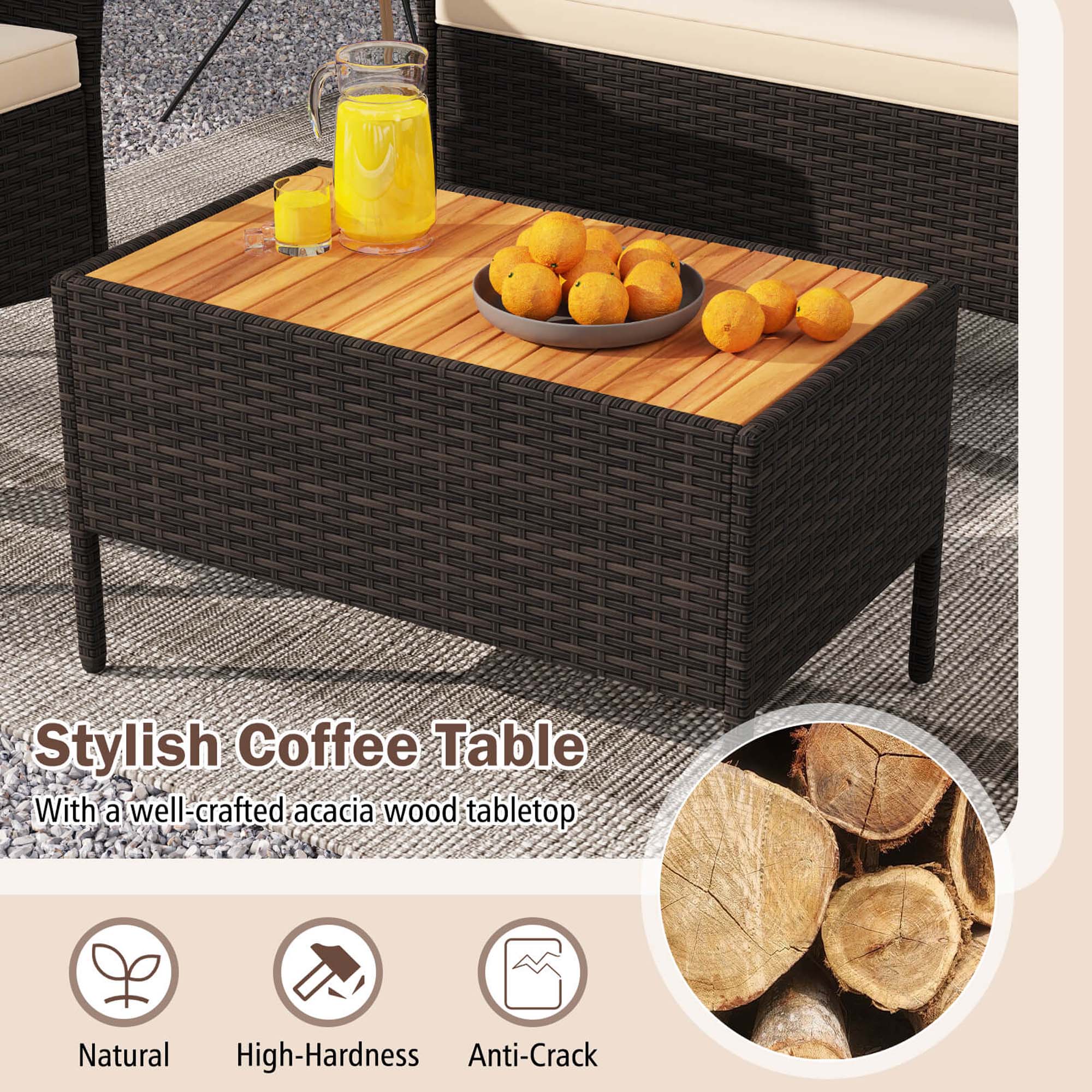 Stylish Coffee Table
With a well-crafted acacia wood tabletop
Natural
High-Hardness
Anti-Crack