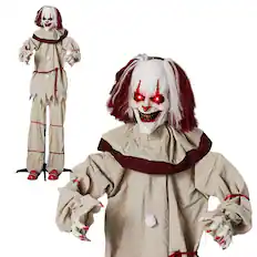 Front. Winado - 5.7FT Halloween Horror Clown with Light Eyes, Moveable Arms Prop for Indoor Outdoor Holiday Party Garden Decorations - Red & White.