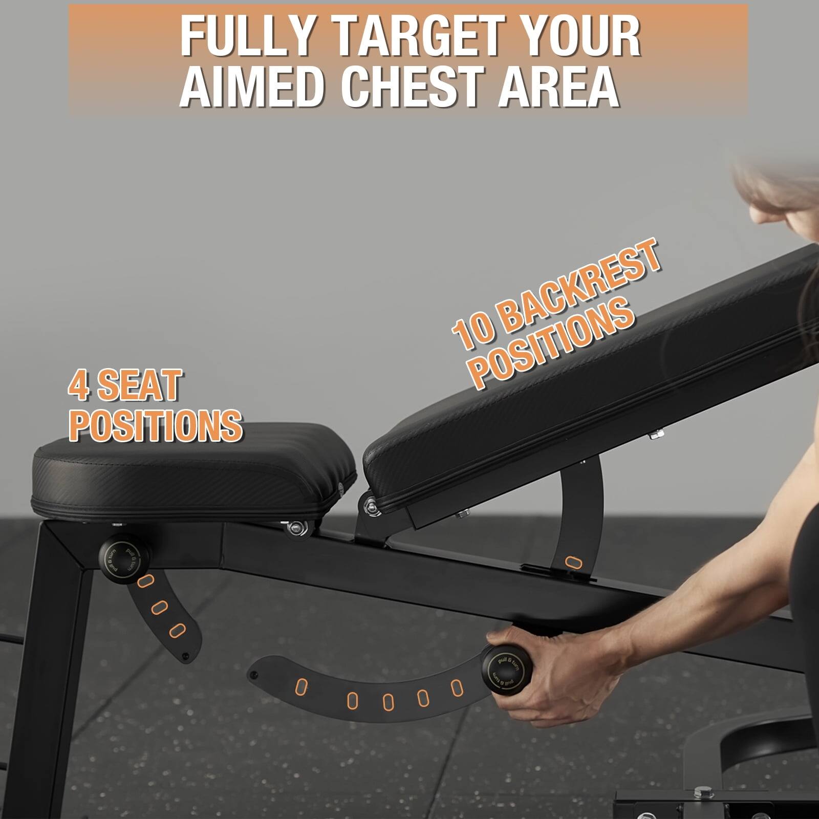FULLY TARGET YOUR AIMED CHEST AREA, 4 SEAT POSITIONS, 10 BACKREST POSITIONS