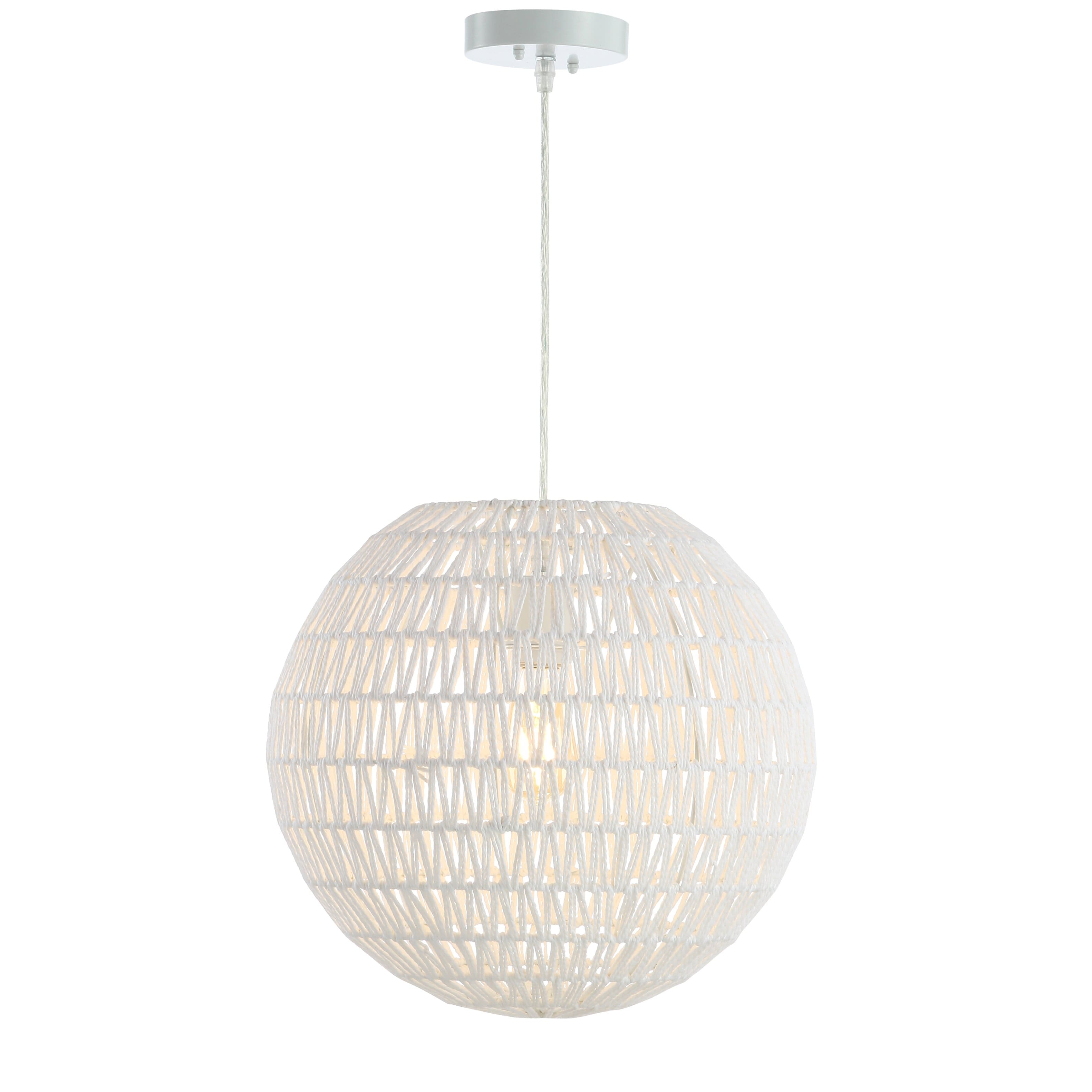 "Jonathan Y - Luna 15.75"" 1-Light Bohemian Modern Woven Rattan/Iron LED Pendant - White" price history on PriceWatchPro