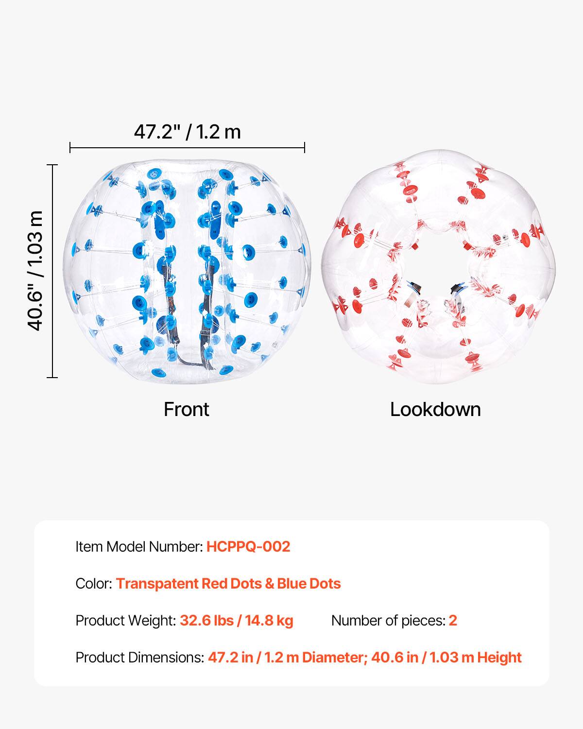 47.2" / 1.2 m  
40.6" / 1.03 m  
Front Lookdown  

Item Model Number: HCPPQ-002  
Color: Transparent Red Dots & Blue Dots  
Product Weight: 32.6 lbs / 14.8 kg  
Number of pieces: 2  
Product Dimensions: 47.2 in / 1.2 m Diameter; 40.6 in / 1.03 m Height