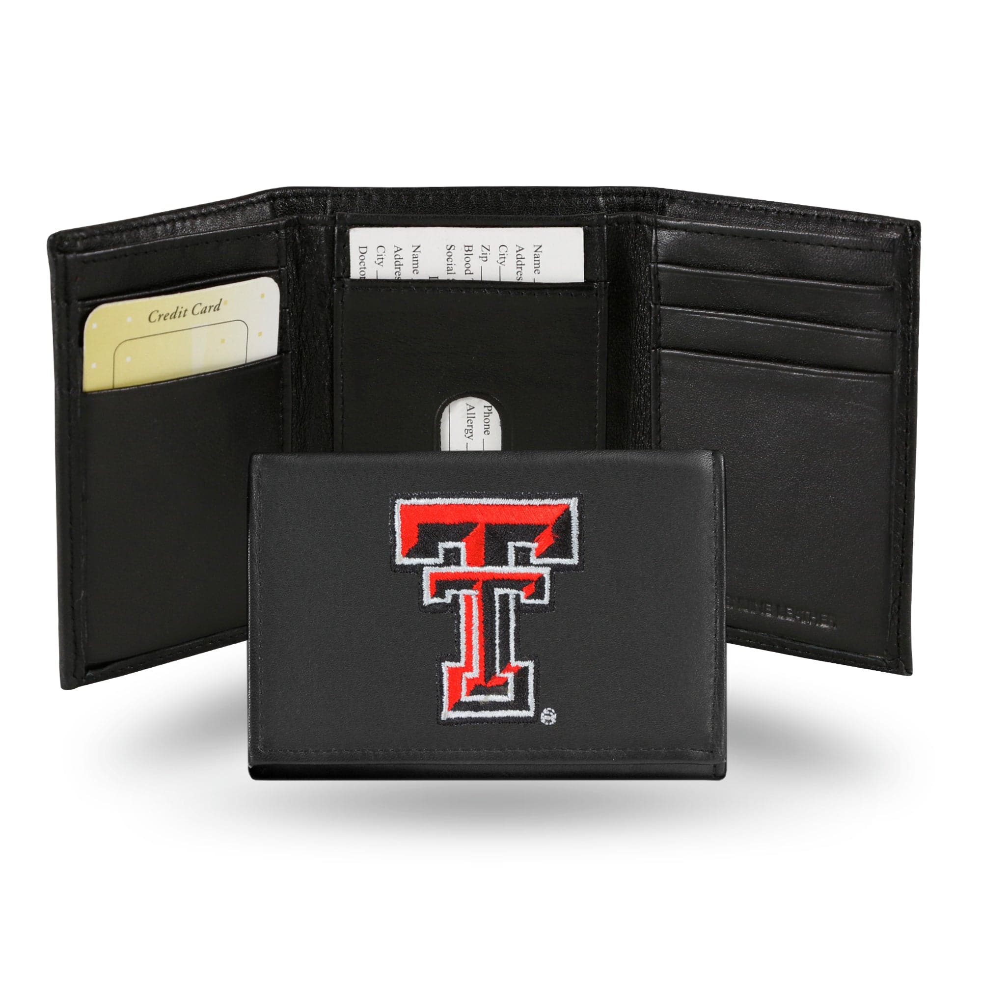 Rico Industries - Texas Tech Red Raiders NCAA Embroidered Black Leather Tri-fold Wallet - Multi